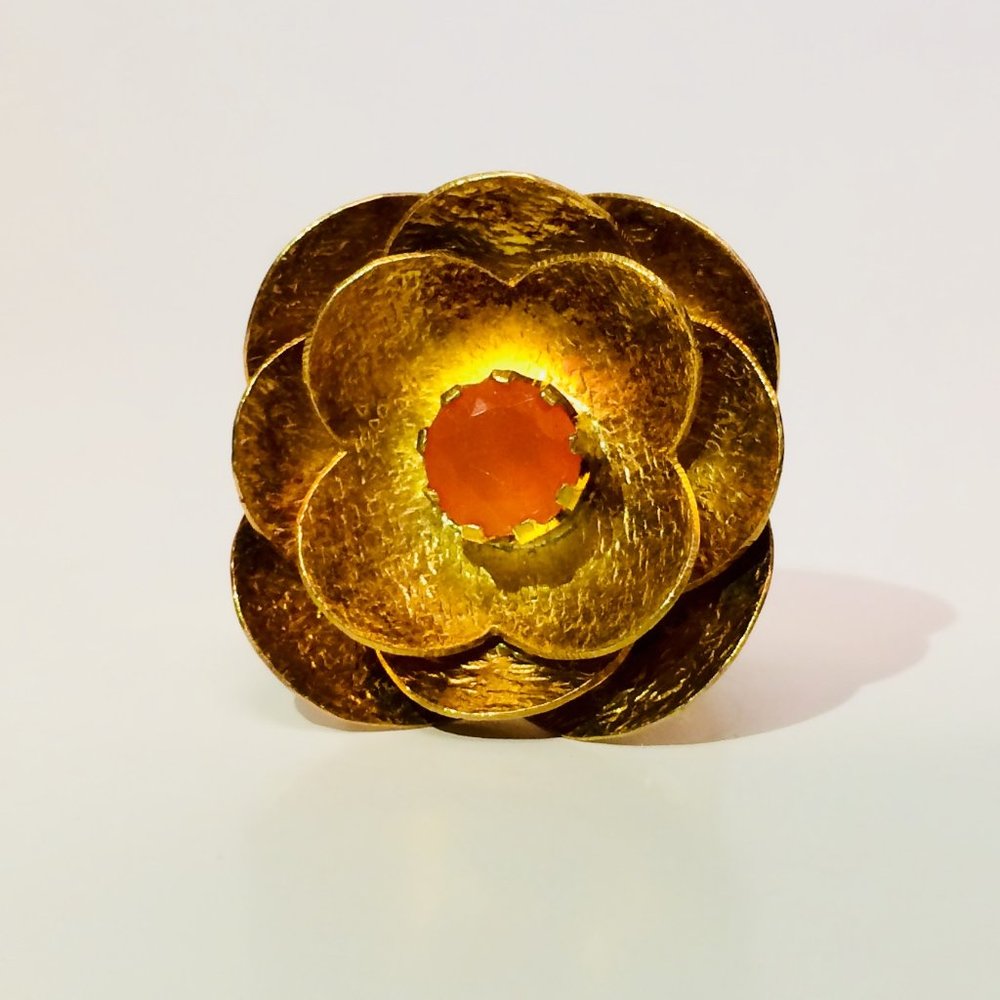 14K Gold Plated Carnelian Flower Ring